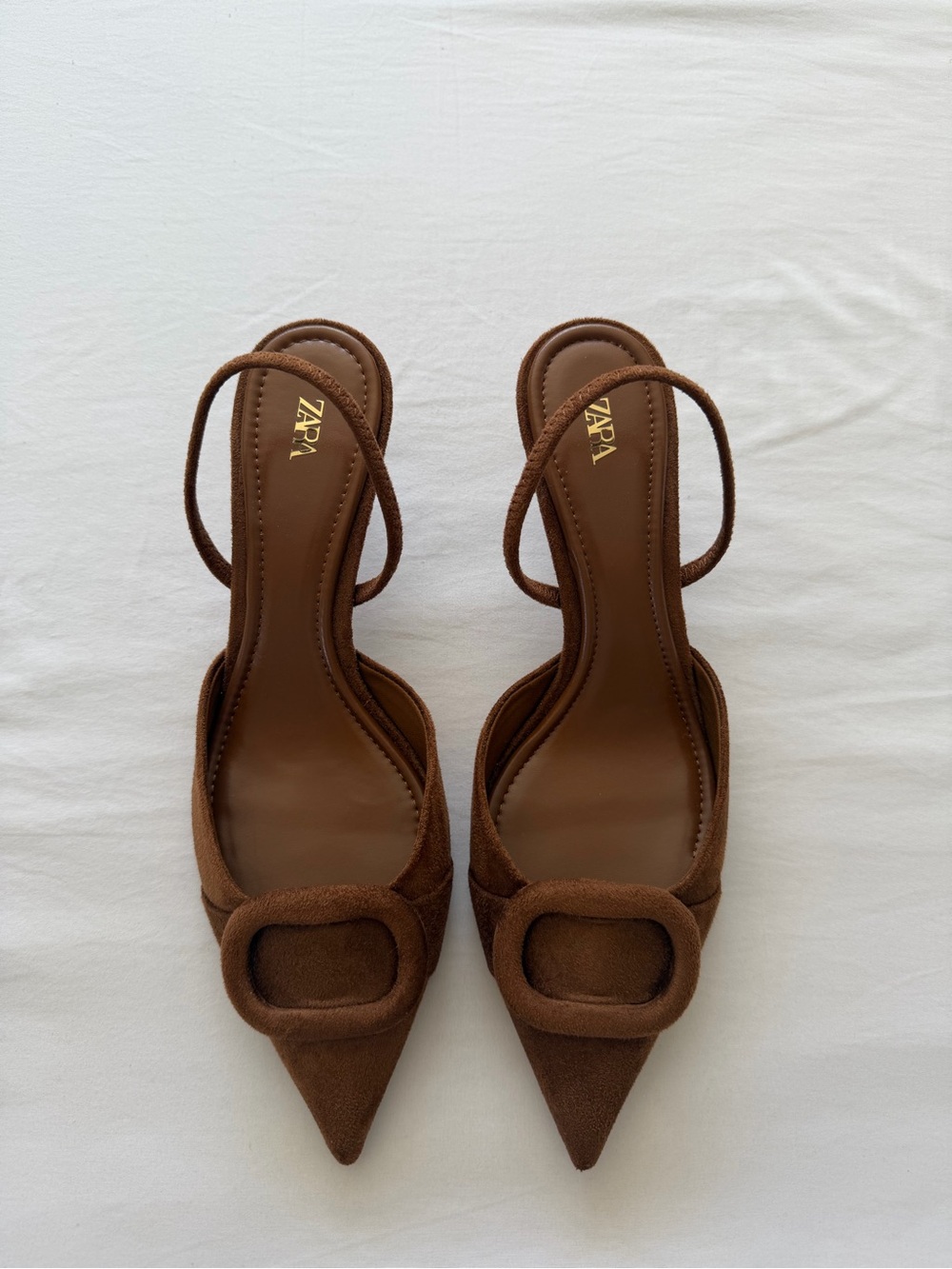 Zara Chestnut Pointed Slingback Mules with Buckle Accent - Picture 3 of 5